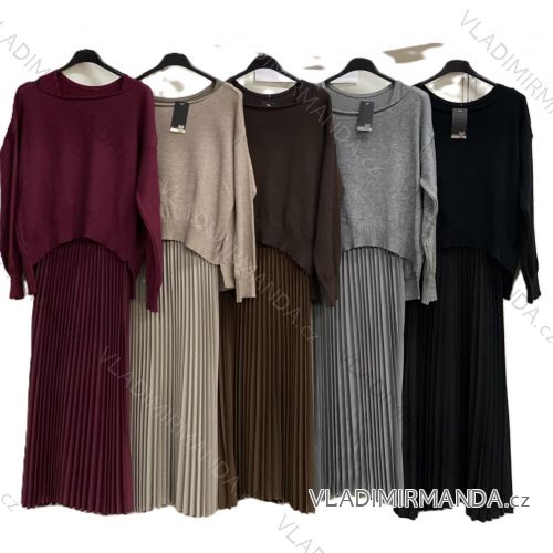 Souprava úpletová šaty se svetrem dámská nadrozměr (42/44/46 ONE SIZE) ITALSKÁ MÓDA IMC25518