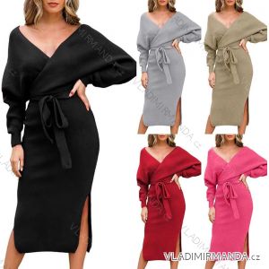 Šaty úpletové dlhý rukáv dámske nadrozmer (46/48/50 ONE SIZE) TALIANSKA MÓDA IM425775