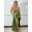 Women's long elegant party dress with straps (S/M ONE SIZE) ITALIAN FASHION IMPBB23B23376/DU -   olive green -   S / M