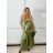 Women's long elegant party dress with straps (S/M ONE SIZE) ITALIAN FASHION IMPBB23B23376/DU -   olive green -   S / M