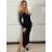 Šaty elegantní dlouhý rukáv dámské (S/M/L ONE SIZE) ITALSKÁ MÓDA IMM25M42815/DUR -   Černá -   S/M/L