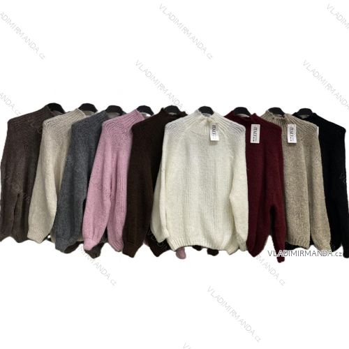 Svetr pletený dlouhý rukáv dámský nadrozměr (48/50/52 ONE SIZE) ITALSKÁ MÓDA IMC25533