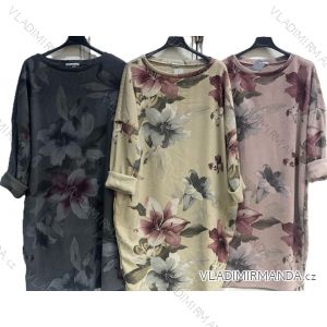 Šaty teplé květované dlouhý rukáv dámské nadrozměr (54/56/58 ONE SIZE) ITALSKÁ MÓDA IMC25540