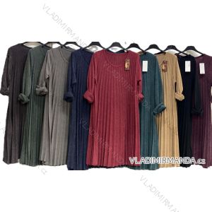 Šaty teplé skládané dlouhý rukáv dámské nadrozměr (48/50/52 ONE SIZE) ITALSKÁ MÓDA IMC25546