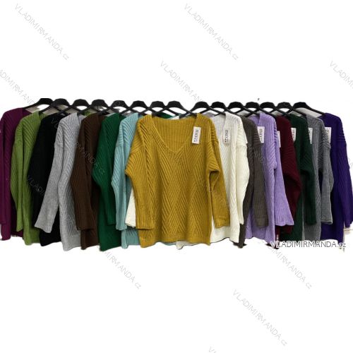 Svetr pletený dlouhý rukáv dámský nadrozměr (50/52/54 ONE SIZE) ITALSKÁ MÓDA IMC25554