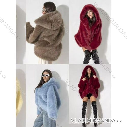 Kabátik kožúšok s kapucňou dlhý rukáv dámsky (XS/S/M ONE SIZE) TALIANSKA MÓDA IMM25M9502