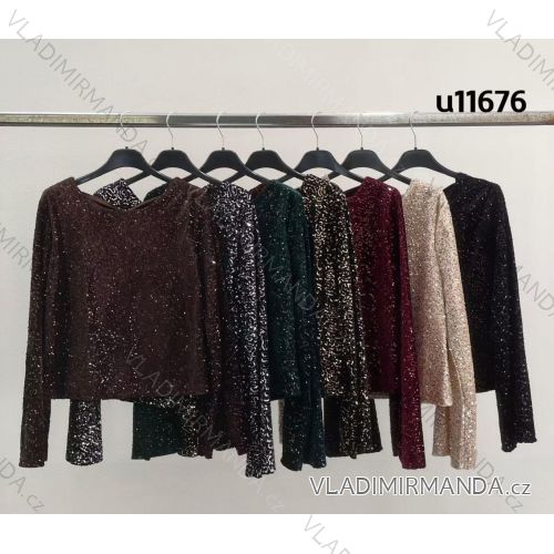 Tunika třpytivá dlouhý rukáv dámská (XS/S/M ONE SIZE) ITALSKÁ MÓDA IMM25M11676