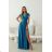 Women's Long Elegant Dress with Wide Straps (SL) FRENCH FASHION FMPEL23VELVET turquoise 36