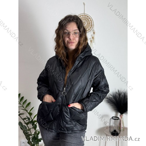 Bunda dlouhý rukáv dámská (S/M/L ONE SIZE) ITALSKÁ MÓDA IMPOZ25SM-3276/DU Černá S/M/L