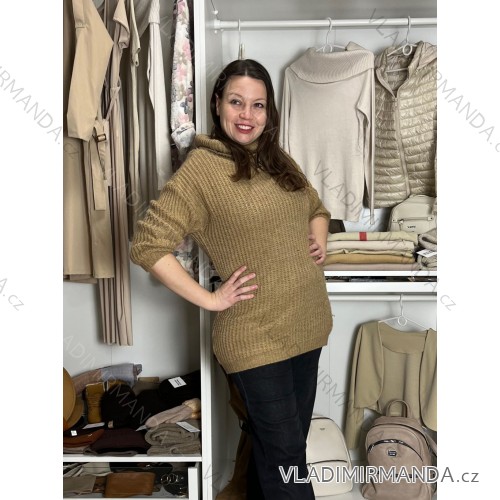 Kleid gestrickter Pullover verlängerter Rollkragenpullover mit Gürtel Frauen (uni sl) ITALIAN FASHION IMC191354IMD / DR braun