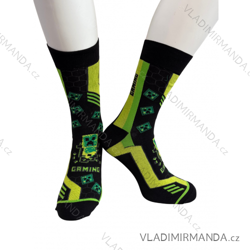 Ponožky veselé obrázkové slabé gaming pánske pre parenov (41-43,44-46) POLSKÁ MODA DPP250831/DR  zelená