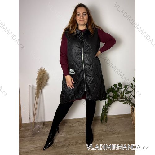 Vesta s kapucňou bez rukávu dámske nadrozmer (52/54/56 ONE SIZE) TALIANSKA MóDA IM4251256/DUR černá 52/54/56