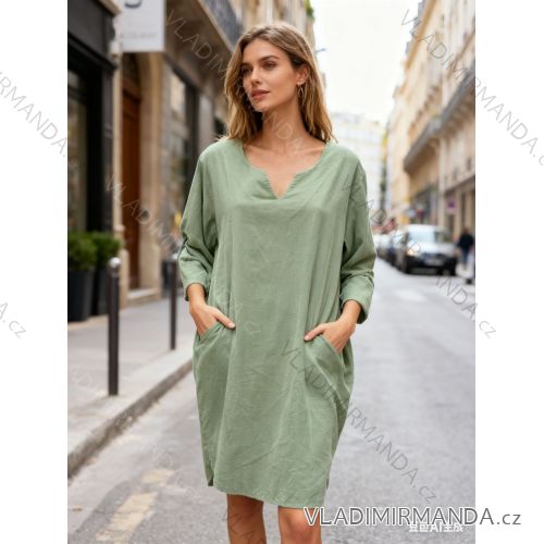 Šaty manžestrové 3/4 dlouhý rukáv dámské nadrozměr (48/50/52 ONE SIZE) ITALSKÁ MÓDA IM425857