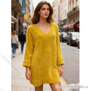 Šaty krátké teplé dlouhý rukáv dámské nadrozměr (52/54/56 ONE SIZE) ITALSKÁ MÓDA IM425869