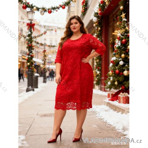 Šaty vánoční krajkové 3/4 dlouhý rukáv dámské nadrozměr (54/56/58 ONE SIZE) ITALSKÁ MÓDA IM425883