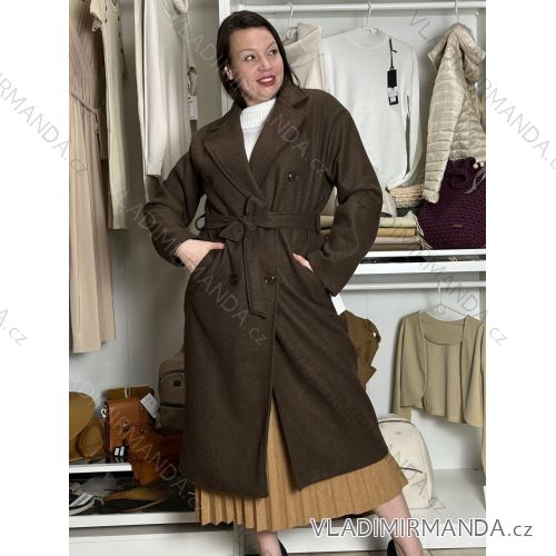 Kabát flaušový s páskem dlouhý rukáv dámský (M/L/XL ONE SIZE) ITALSKÁ MÓDA IMC25527