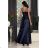 Trägerloses langes Partykleid aus Satin für Damen (34-42) POLISH FASHION PMLEL24NATHALIE dunkelblau 36
