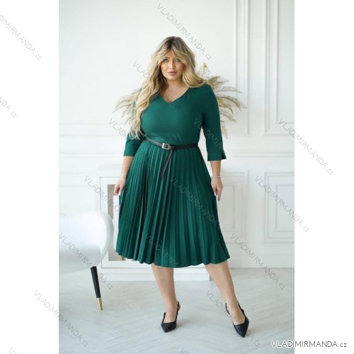 Šaty s páskem elegantný 3/4rukáv dámske nadrozmer (38-48) POLSKÁ MÓDA PMLLD255078/DUR 42 tmavo smaragdová