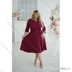 Šaty s páskem elegantní 3/4 rukáv dámské nadrozměr (38-48) POLSKÁ MÓDA PMLLD255056-2/DU