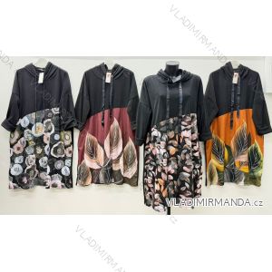 Šaty mikinové teplé dlouhý rukáv dámské nadrozměr (54/56/58 ONE SIZE) ITALSKÁ MÓDA IM425885