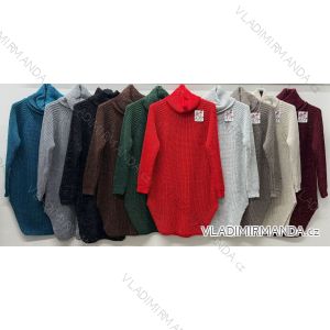 Svetr pletený s rolákem dlouhý rukáv dámský nadrozměr (44/46/48 ONE SIZE) ITALSKÁ MÓDA IM425889