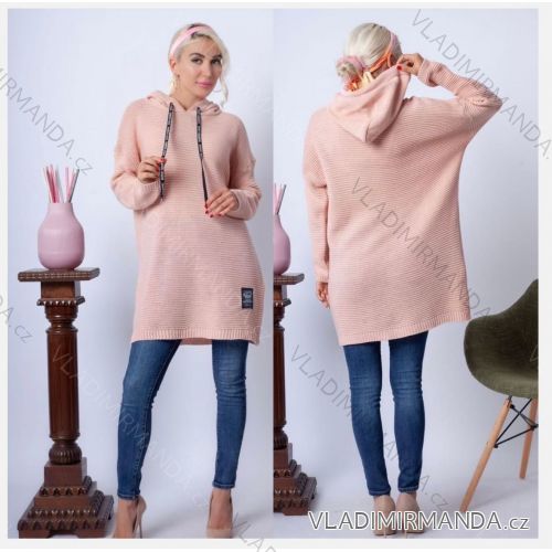 Sveter pletený s kapucňou dlhý rukáv dámsky nadrozmer (48/50/52 ONE SIZE) TALIANSKA MÓDA IM425890