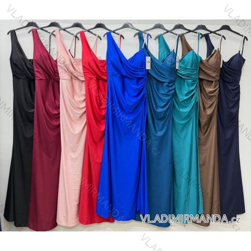 Šaty dlhé spoločenské saténové na ramienka dámske (S/M/L ONE SIZE) TALIANSKA MÓDA IM425891