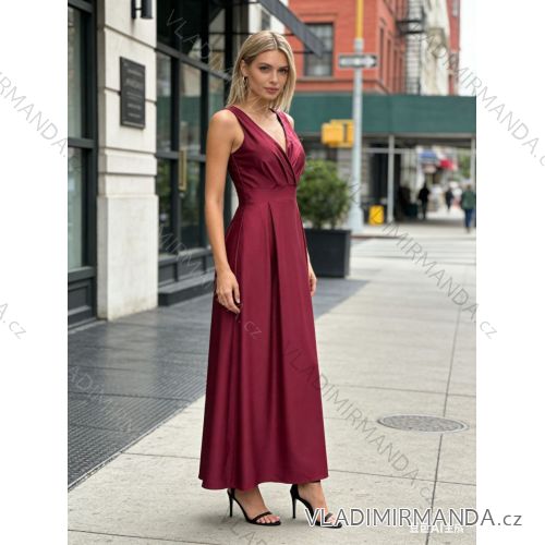 Šaty dlhé spoločenské saténové na ramienka dámske (S/M/L ONE SIZE) TALIANSKA MÓDA IM425894