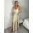 Long summer satin dress with straps women with belt (UNI S / M) ITALIAN FASHION IMM22INFINITE