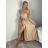 Long summer satin dress with straps women with belt (UNI S / M) ITALIAN FASHION IMM22INFINITE