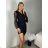 Šaty krátke elegantné dlhý rukáv dámske (S/M/L ONE SIZE) TALIANSKA MÓDA IMD25362/DU S / M čierna