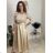 Šaty dlhé spoločenské flitrové s opaskom dlhý rukáv dámske (XS/S/M ONE SIZE) TALIANSKA MÓDA IMM25M13302/DUR béžová XS/S/M