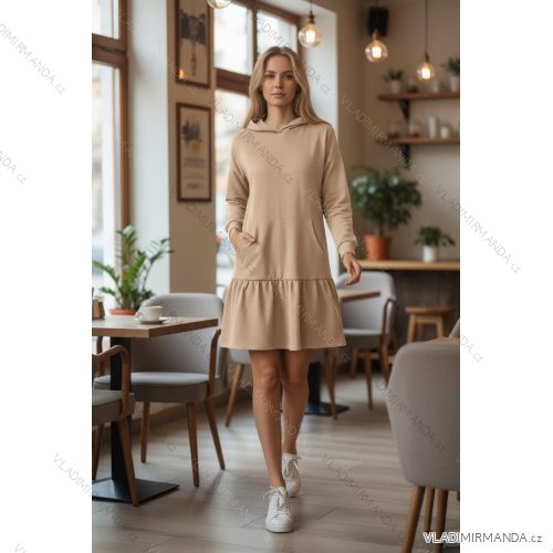 Šaty krátke mikinové dlhý rukáv dámske nadrozmer (48/50/52 ONE SIZE) TALIANSKA MÓDA IMD25226
