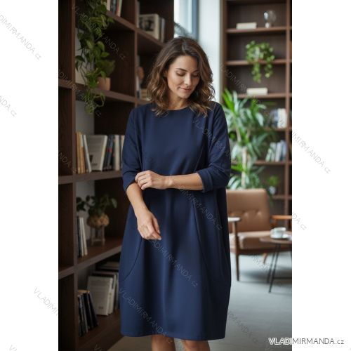 Šaty volnočasové oversize 3/4 dlouhý rukáv dámské nadrozměr (46/48/50 ONE SIZE) ITALSKÁ MÓDA IMD25354