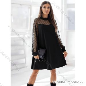 Šaty krátké elegantní dlouhý rukáv dámské (S/M/L ONE SIZE) ITALSKÁ MÓDA IMD25357