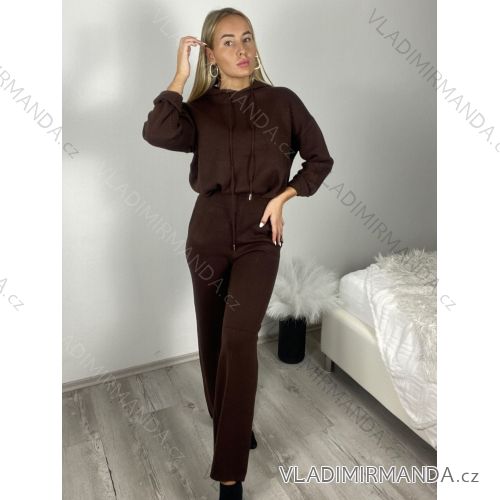 Souprava oversize úpletová kalhoty a svetr s kapucí dlouhý rukáv dámská (S/M/L ONE SIZE) ITALSKÁ MÓDA IMWGB25LO-1160AB