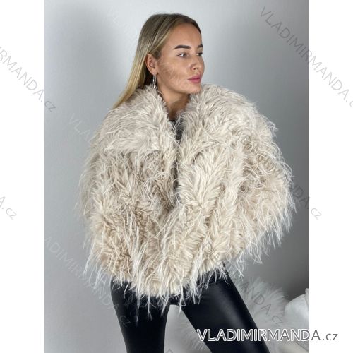 Kabátek kožich chlupatý zimní dlouhý rukáv dámský (S/M/L ONE SIZE) ITALSKÁ MÓDA IMWAR2583102-3/DR S/M/L béžová