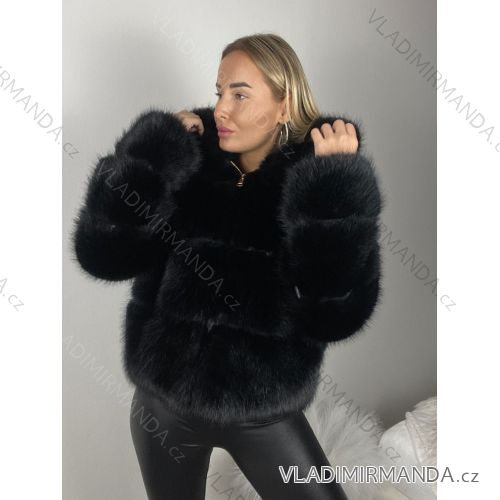 Kabátek kožich chlupatý zimní dlouhý rukáv dámský (S/M/L ONE SIZE) ITALSKÁ MÓDA  IMPHD258824/DR