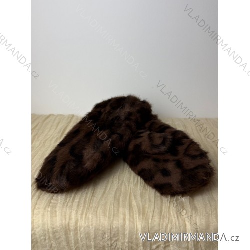 Rukavice palčiaky zimné s kožúškom dámske (ONE SIZE) BEST EMILIE LIS25ST-537/DUR ONE SIZE hnědá leopard