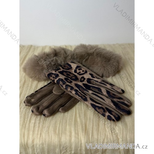 Rukavice zimné s kožúškom dámske (ONE SIZE) QGJ TREND LIS25ST-501/DUR ONE SIZE hnědá leopard