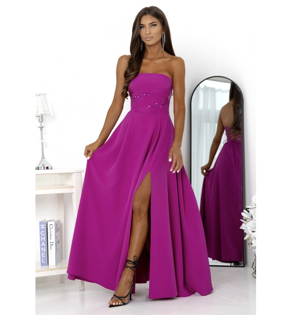 Women's Strapless Long Satin Party Dress (34-42) POLISH FASHION PMLEL24NATHALIE