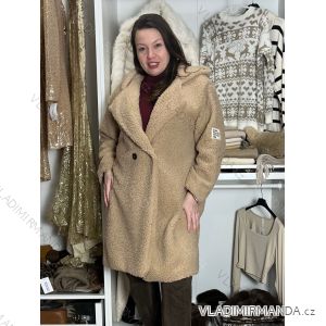 Kabát beránkový teddy  oversize na knoflíky dlouhý rukáv dámský (M/L/XL ONE SIZE) INDICKÁ MÓDA IMWHA251112