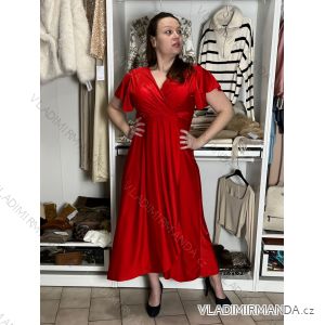 Šaty dlouhé společenské saténové krátký rukáv dámské ADINA  (38/40/42 ONE SIZE) ITALSKÁ MÓDA IM425896
