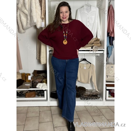 Svetr pletený s přívěškem dlouhý rukáv dámské (S/M/L ONE SIZE) ITALSKÁ MÓDA IM424526/DU -   vínová -   M / L