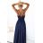 589-2 Long dress with subtle shimmer and corset back tie - navy blue with glitter