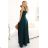633-2 AURELIA long dress with a leg slit and a diamond neckline - bottle green