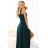 633-2 AURELIA long dress with a leg slit and a diamond neckline - bottle green