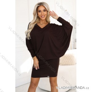 402-9 Comfortable batwing dress with long sleeves - chocolate