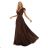 411-15 CRYSTAL satin long dress with a neckline - chocolate
