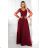 640-1 LORETTA unique long dress with tulle sleeves and neckline - burgundy